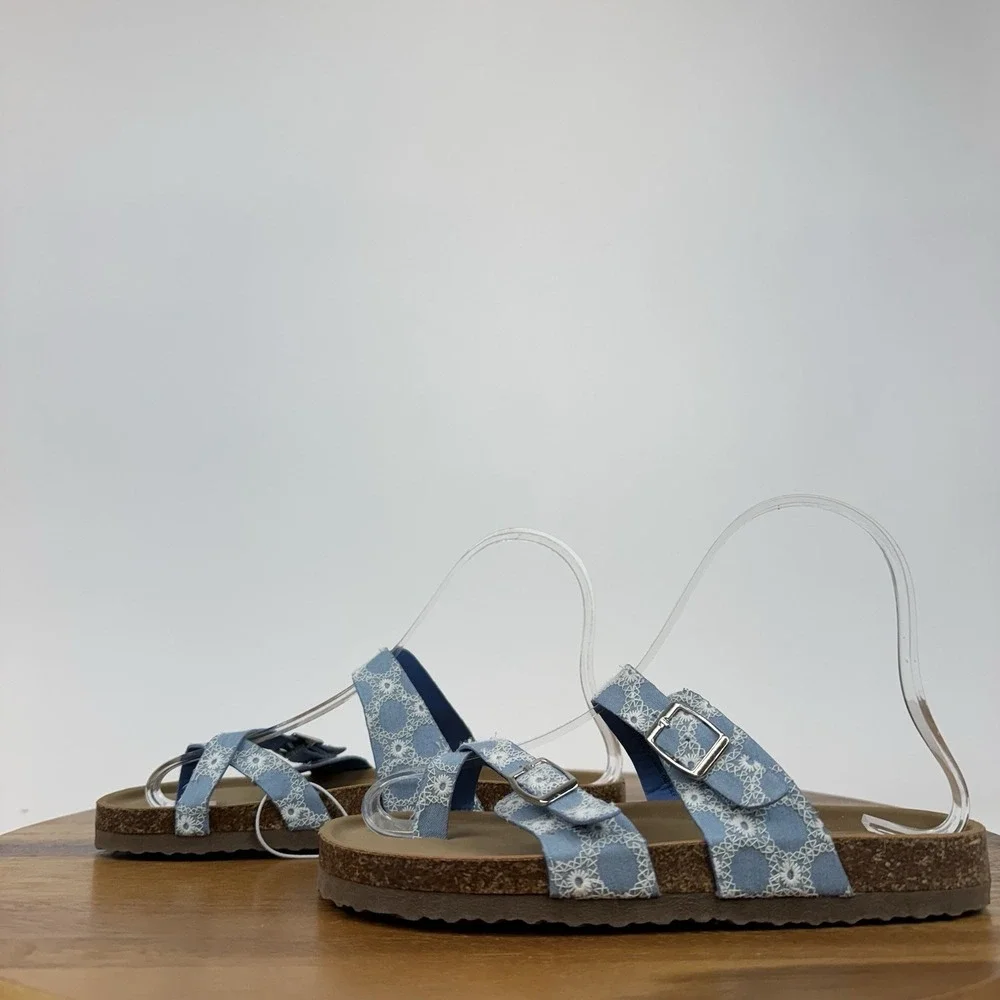 New Big Kids‎ Girls Steve Madden Beached Denim Strappy Slides Sandals Size 2